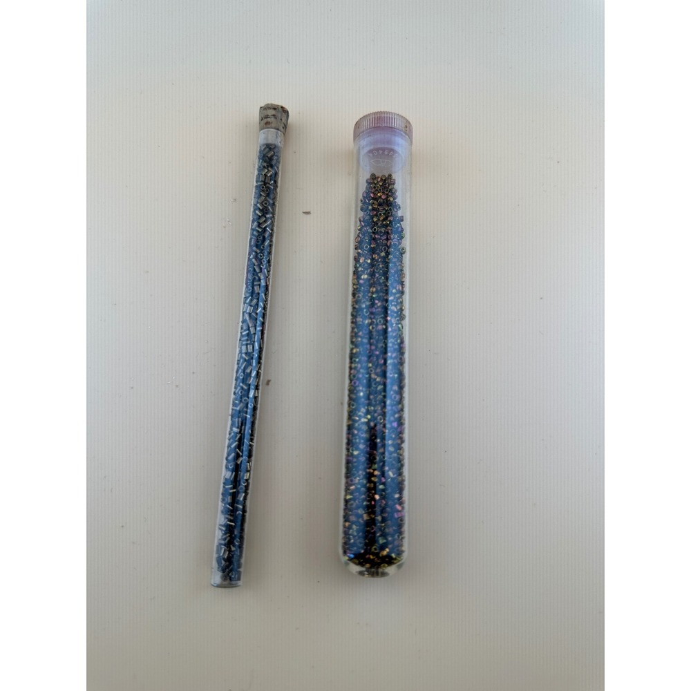 Vintage 1950s Glass Tubes Sewing Supplies Iridescent Seed Bugle Beads La Corona